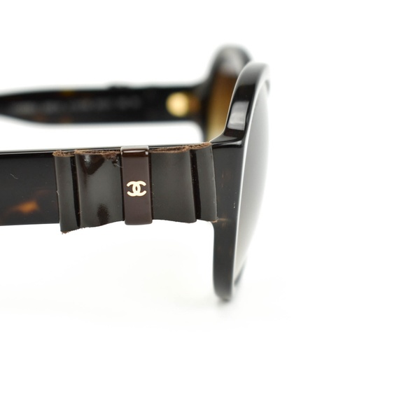 CHANEL Tortoise Brown Leather Bow CC Sunglasses gu - Picture 5 of 8
